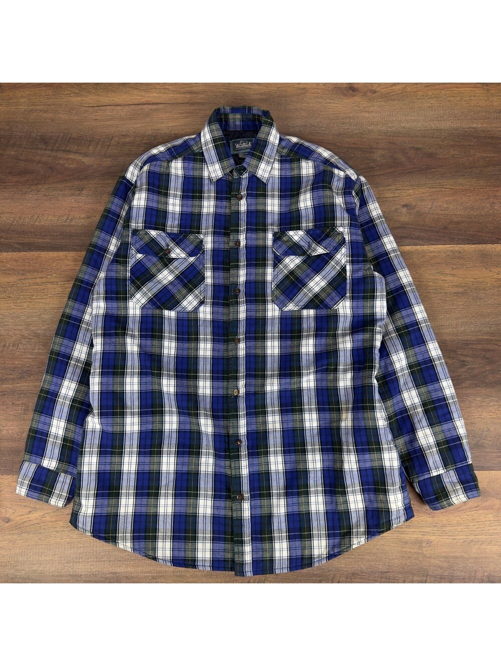 Vintage Woolrich Mens L Quilted Flannel Shirt Jacket Blue